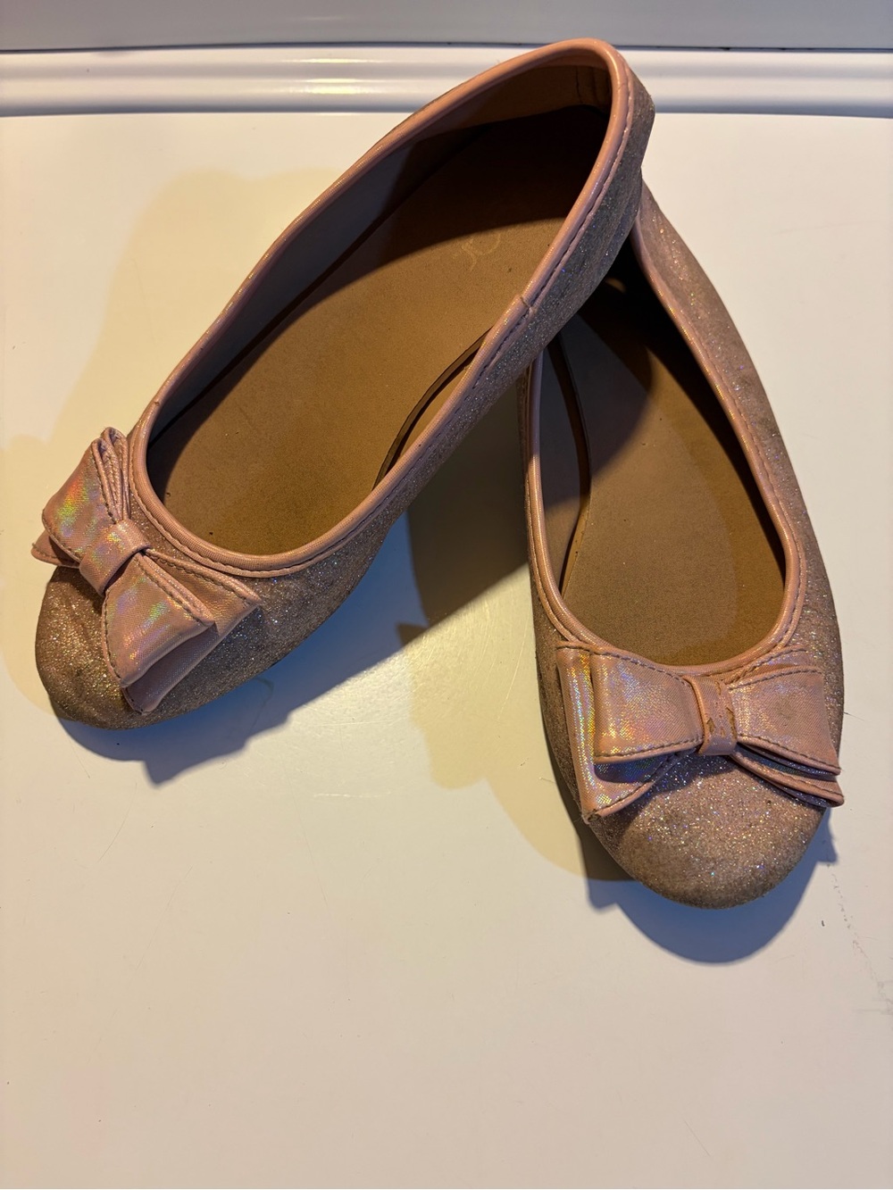 Girls Pink Shimmer Bow Ballet Flats by Sugar